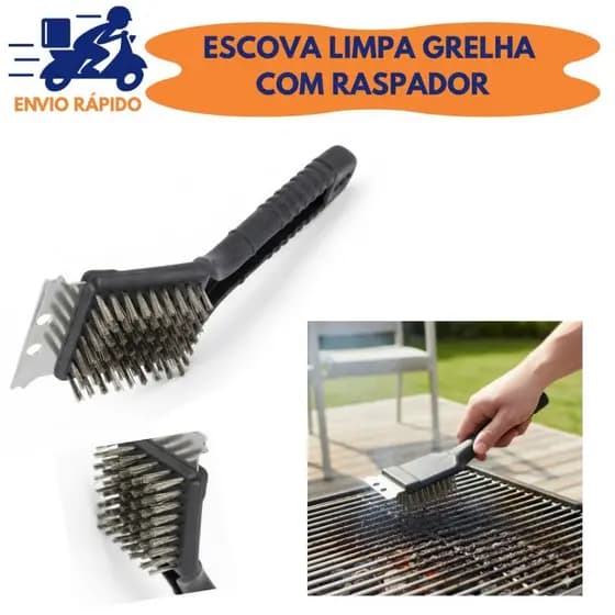 Escova Limpa Gordura Churrasqueira Grelha Grill Aço Inox Limpeza Pesada