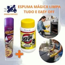 Espuma Limpa Tudo Sofá Colchão Tapete Carro + Easy Off  Limpa Fogão Forno Churrasqueira Grelha Casa Limpeza Pesada
