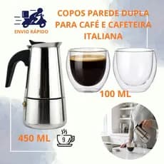 Cafeteira Italiana 450ml 9 Xícaras e Copos 100ml Camada Dupla Café Cappuccino Bebidas Casa Cafeteria Uso Profissional