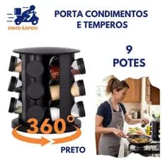 Porta Temperos e Condimentos 9 Potes de Vidro Organizador de Cozinha para Uso Doméstico e Profissional