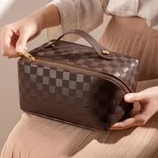 Bolsa Maquiagem Necessaire Feminina Grande em Couro PU de Alta Qualidade