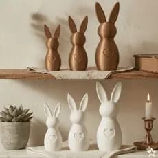 3 Enfeites de Páscoa Coelhos Decoração Moderno Minimalista