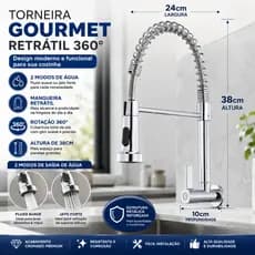 Torneira cozinha de aço inoxidável 304 montada na parede, com giro de 360°
