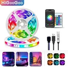 HiGooGoo Fita Led Rgb Colorida 5/10/20/30M Controle Fonte Led Decoração Casa Loja Gesso Teto Sanca Vitrine