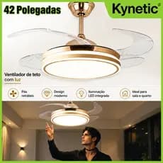 Ventilador de Teto Retrátil com LED Multicolor e Controle Remoto – Bivolt 96W, 4 Pás, Função Lustre