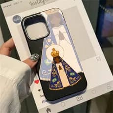 Capinha Nossa Senhora Anti-quedas Com Acabamento Em Couro Capa Para iPhone 11 12 13 14 15 16 Plus 17 Ar Pro Max GA299