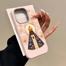 Capinha Nossa Senhora Anti-quedas Com Acabamento Em Couro Capa Para iPhone 11 12 13 14 15 16 Plus 17 Ar Pro Max GA298