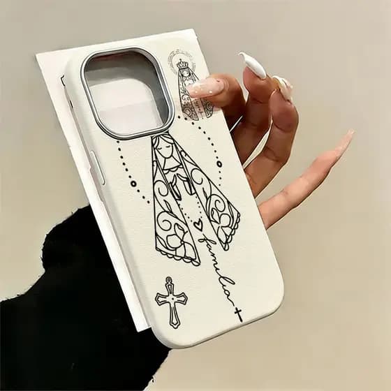 Capinha Nossa Senhora Anti-quedas Com Acabamento Em Couro Capa Para iPhone 11 12 13 14 15 16 Plus 17 Ar Pro Max GA779