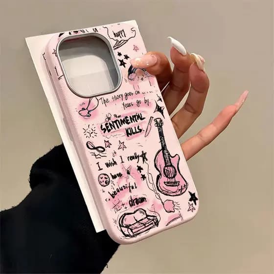 Capa Para iPhone 11 12 13 14 15 16 Plus 17 Ar Pro Max Capinha Anti-quedas Fofa Com Acabamento Em Couro GE073