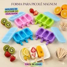 Forma Picolé Silicone Atóxico Livre BPA 3 Cavidades Com Tampa Sorvete Infantil Prático Freezer