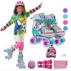 Patins infantis ajustáveis - rodas LED + capa protetora - segurança abrangente para crianças