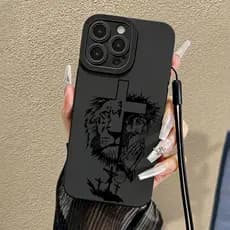 Kit Jesus E O Leão Capinha Cordão Capa Para IPhone 7 8 X Xs XR 11 12 13 14 15 16 17 Ar Plus Pro Max Normal Caso Preto