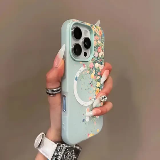 Capa Magnética Capinha Flores Anti-impacto Para IPhone 11 12 13 14 15 16 Normal Pro Max Caso De Telefone
