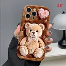 Capa Strass Urso Pelúcia Capinha Para iPhone 15 14 16 Plus 17 13 12 11 Pro Max Xr Design exclusivo com moldura ondulada