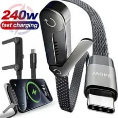 Cabo De Carregamento Rápido Tipo C Para De 240 W 1.5 M Com Suporte Dobrável iPhone 15/16/17 pro Max Samsung Xiaomi
