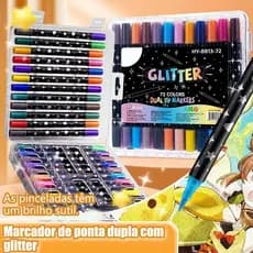 Caneta Marcadora Acrílica Glitter Ponta Dupla Metálica Para Coloração Brilhante 72/96/120 Cores