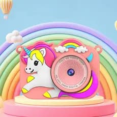 Câmera Infantil HD Unicorn , Mini Recarregável Rainbow Horse-Com Câmeras Duplas Dianteiras E Traseiras