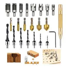 Conjunto de 23 ferramentas de perfuração de chanfro broca escareada brocas escareadoras, chave L, cortador de plugue