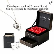 Caixa De Presente De Rosa Eterna Com Colar Eu Te Amo Em 100 Idiomas