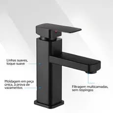 Torneira Monocomando Quadrada Para Pia de Banheiro, Acabamento Dourado/Cromado/Preto Fosco Design Moderno Resistente