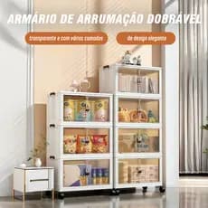 70CM Armário Organizador Dobrável Empilhável Com Rodas Multifuncional E Duas Portas Magnétic