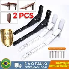 Kit 2 Suportes Mão Francesa Cantoneira Dobrável Retrátil Reforçada Prateleira