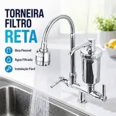 Torneira com Filtro Purificador de Água Gourmet Inox Bica Flexível 360° para Cozinha 1/4 De Volta