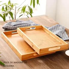 Bandeja Retangular De Bambu Com Alça de apoio Reta 33x22Cm E 44x30Cm Top Útil Com Arco Ou Reto Alça Reta