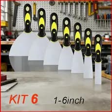 Kit Profissional 6 Espátulas Aço Inox Cabo Emborrachado 1"–6" Ideal Para Massa Corrida Drywall E Pintura