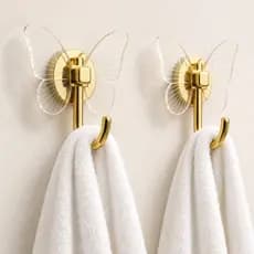 Kit Gancho Decorativo Borboleta Acrílico 2 Peças Autocolante Dourado Gold
