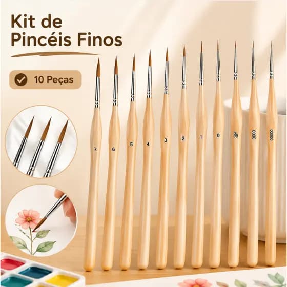 Kit 11 Pincéis de Pintura Finos em Madeira para Acrílico Óleo e Aquarela
