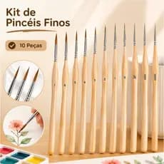 Kit 11 Pincéis de Pintura Finos em Madeira para Acrílico Óleo e Aquarela