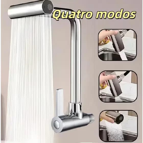 Torneira Gourmet Flexível Cozinha Parede em cascata Com 360° 4 Modos
