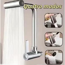 Torneira Gourmet Flexível Cozinha Parede em cascata Com 360° 4 Modos