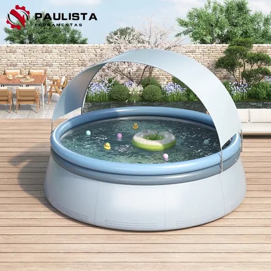Piscina Inflável De 4500 Litros Com Guarda-Sol , Estrutura De Três Camadas , Feita De PVC .