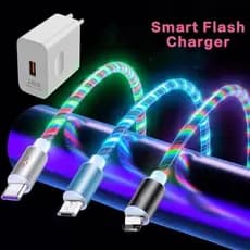 Carregador Rápido Com Cabo USB De Luz De Fluxo LED 3 Em 1 De 240 W Para Cabos De Carregamento Micro IOS Streamer Tipo C