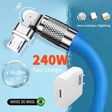 Carregador Super Rápido De 240 W Com 180 ° Cabo De Carregamento De Rotação Para Cabos Giratórios Micro USB iOS Tipo C JJ