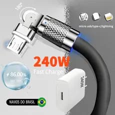 Carregador Super Rápido De 240 W Com 180 ° Cabo De Carregamento De Rotação Para Cabos Giratórios Micro USB iOS Tipo C JJ