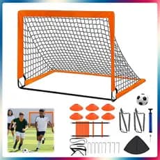 Rede de futebol portátil gol de futebol inclui escada de agilidade discos de marcação estacas bola de futebol 120x90x90
