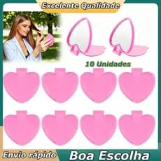 10pçs Rosa Espelho de maquiagem portátil moderno estilo mundial mini espelho de contorno Coração Com Tampa 7x6.6cm