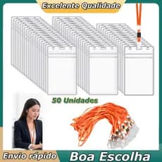 50 Unidades Porta-crachá de PVC Capas para cartões de identificação Suporte de Crachá Vertical com cordões Laranja
