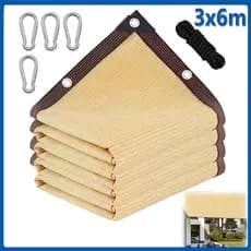 bege Tela Toldo Lona Sombrite Cobertura Pergolado Sombreamento Piscina Shade Jardim Trama Sol Sombra Area externa 3×6m
