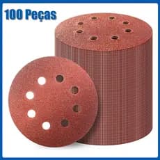 100x Disco Lixa Velcro Roto Orbital Lixadeira 8 Furos Lixas Com Velcro Para Madeira Ferro Metal