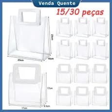 Saco transparente reusável do presente do PVC 15/30 Pcs, bolsa quadrada, saco de plástico do presente De época natalícia