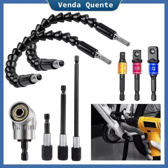 Conjunto de extensão angular multifuncional, adaptador de broca elástico alongado, ferramentas universais