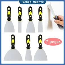 Conjunto 7 espátulas flexíveis aço inoxidável, cabo plástico antiderrapante, para drywall e reparo de parede
