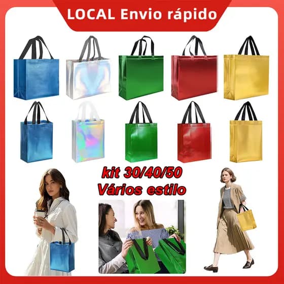 Pacote com 30/40/50 sacos reutilizáveis não tecidos – Sacolas de Compras, Capacidade Grande