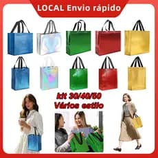Pacote com 30/40/50 sacos reutilizáveis não tecidos – Sacolas de Compras, Capacidade Grande