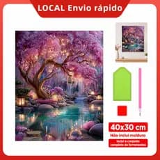 Pintura de Diamante 5D Flor rosa 40x30cm Broca Quadrada – alto relevo, brilho intenso, cores vibrantes, durável