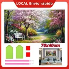 Pintura de Diamante 5D Floresta Rosa 70x40cm Broca Quadrada – alto relevo, brilho intenso, cores vibrantes, durável